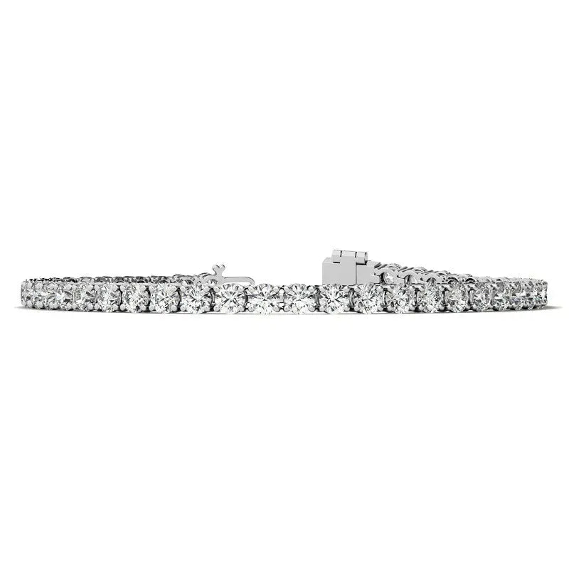 Lab Grown Diamond tennis bracelet with 58 round brilliant stones set in 14k white gold featuring a box clasp and safety latch