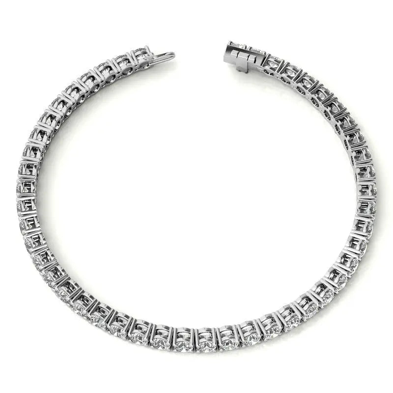 Lab Grown Diamond tennis bracelet featuring round brilliant clear stones set in 14k white gold with box clasp