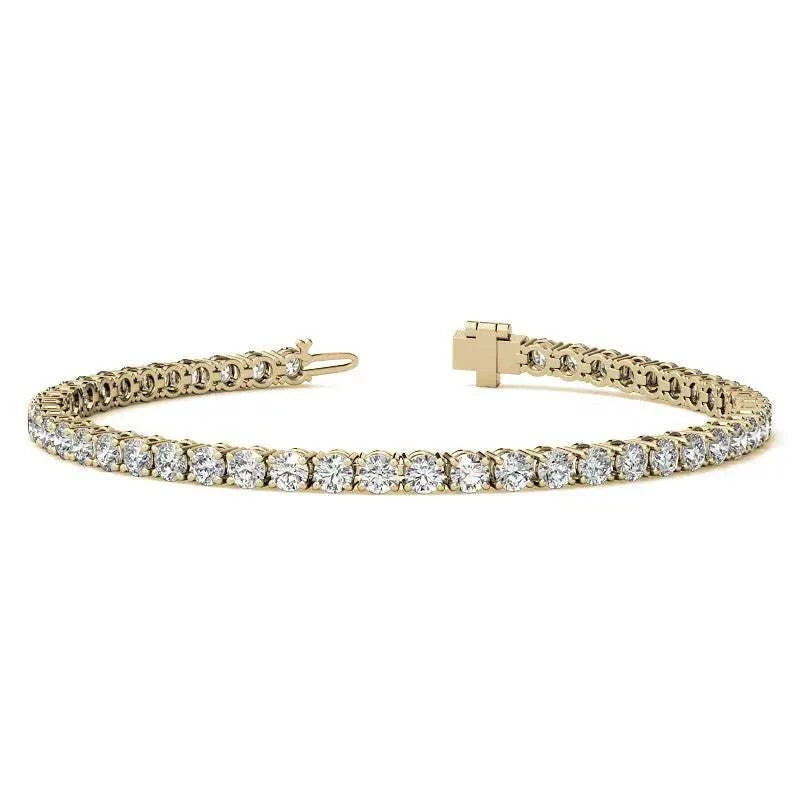 Lab Grown Diamond Tennis Bracelet with round brilliant lab grown diamonds set in 14kt yellow gold, secure clasp