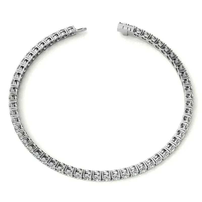 Lab-grown diamond tennis bracelet in white gold featuring a continuous row of sparkling round diamonds in secure 4-prong settings