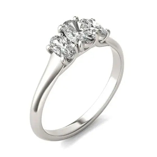 Lab Grown Diamond three stone engagement ring with oval-cut diamonds in 14K white gold setting