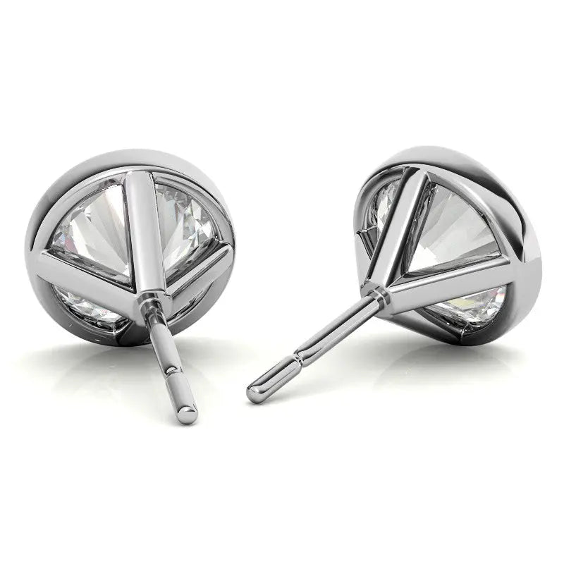 Lab grown diamond stud earrings with round brilliant stones in sleek 14K white gold bezel settings