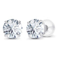 Lab-grown diamond round brilliant cut stud earrings in 14K white gold with four-prong setting and push-back closure