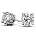 Lab Grown Diamond stud earrings featuring two round brilliant cut white diamonds in 14k gold over sterling silver setting with push-back closures