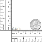 lab-grown diamond stud earrings set in 14K yellow gold with round brilliant cut stones shown next to a US quarter and ruler