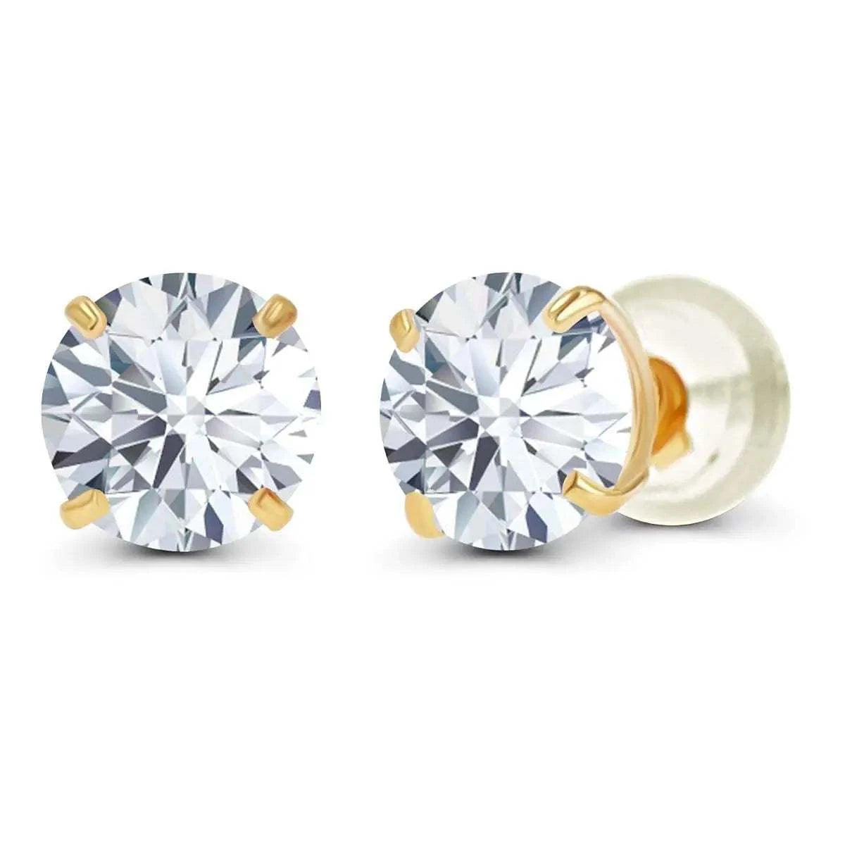 Lab-grown diamond stud earrings with round brilliant cut, G color, VS clarity diamonds set in 14K yellow gold four-prong setting