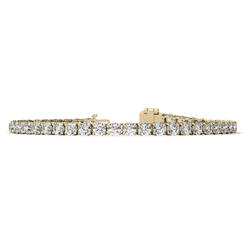 Lab Grown Diamond tennis bracelet featuring round brilliant stones with G/VS clarity set in 14K yellow gold with box clasp