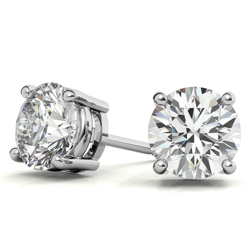 Lab Grown Diamonds round brilliant-cut stud earrings set in 14K white gold with secure four-prong settings