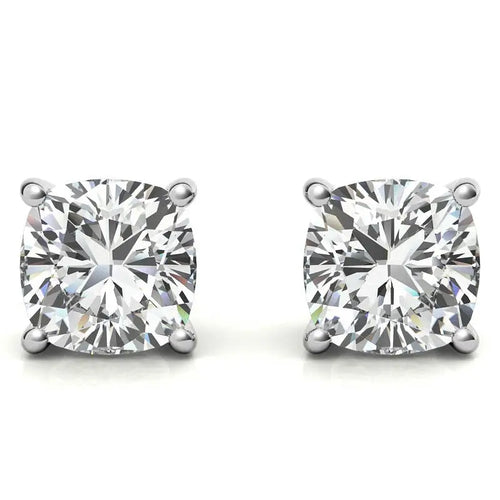 Round brilliant cut Lab-Grown Diamonds stud earrings with four-prong 14k white gold over sterling silver setting
