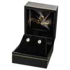 Lab Grown Diamonds round brilliant-cut stud earrings set in 14K gold, displayed in black velvet box
