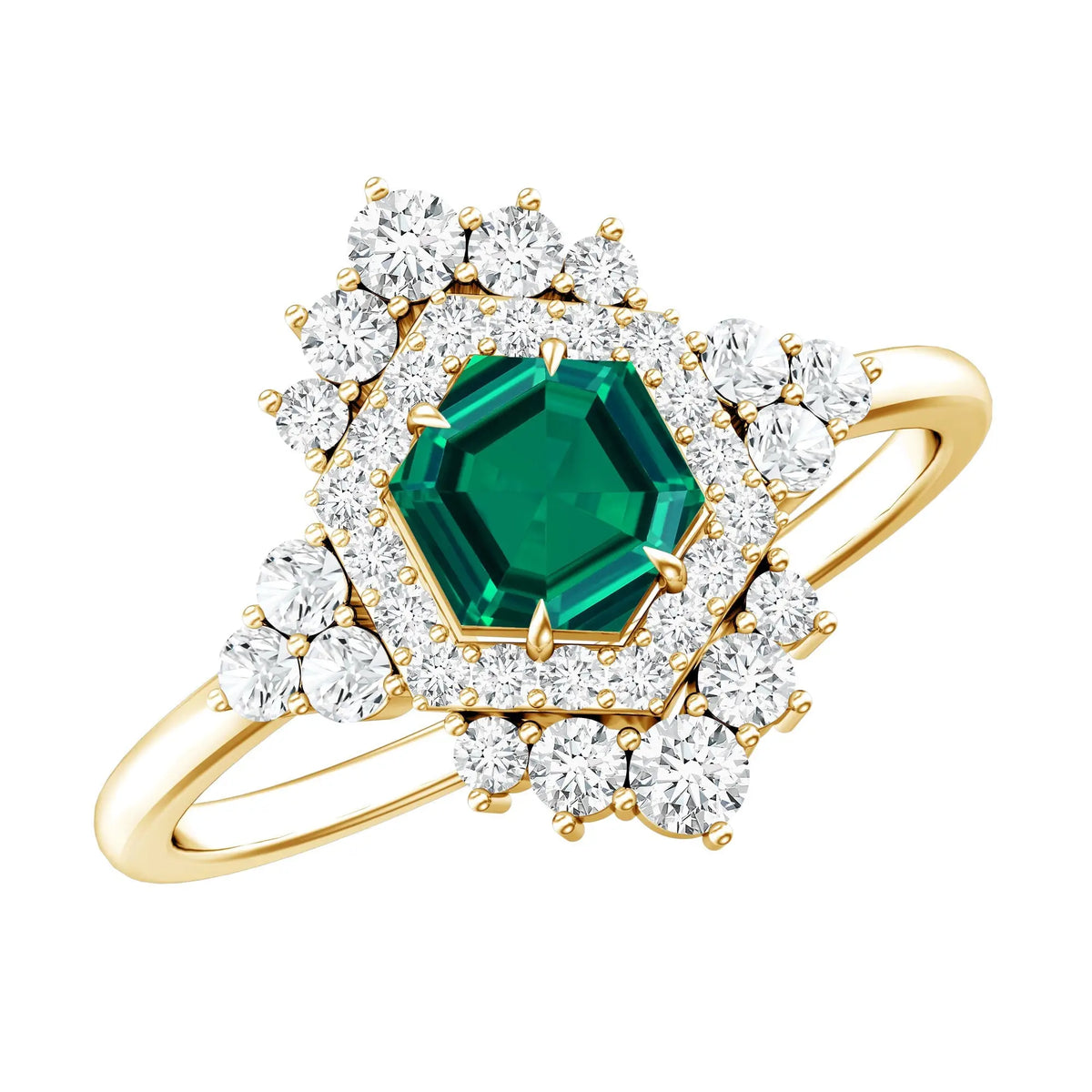 Lab Grown Emerald and Diamond Vintage Engagement Ring in Silver
