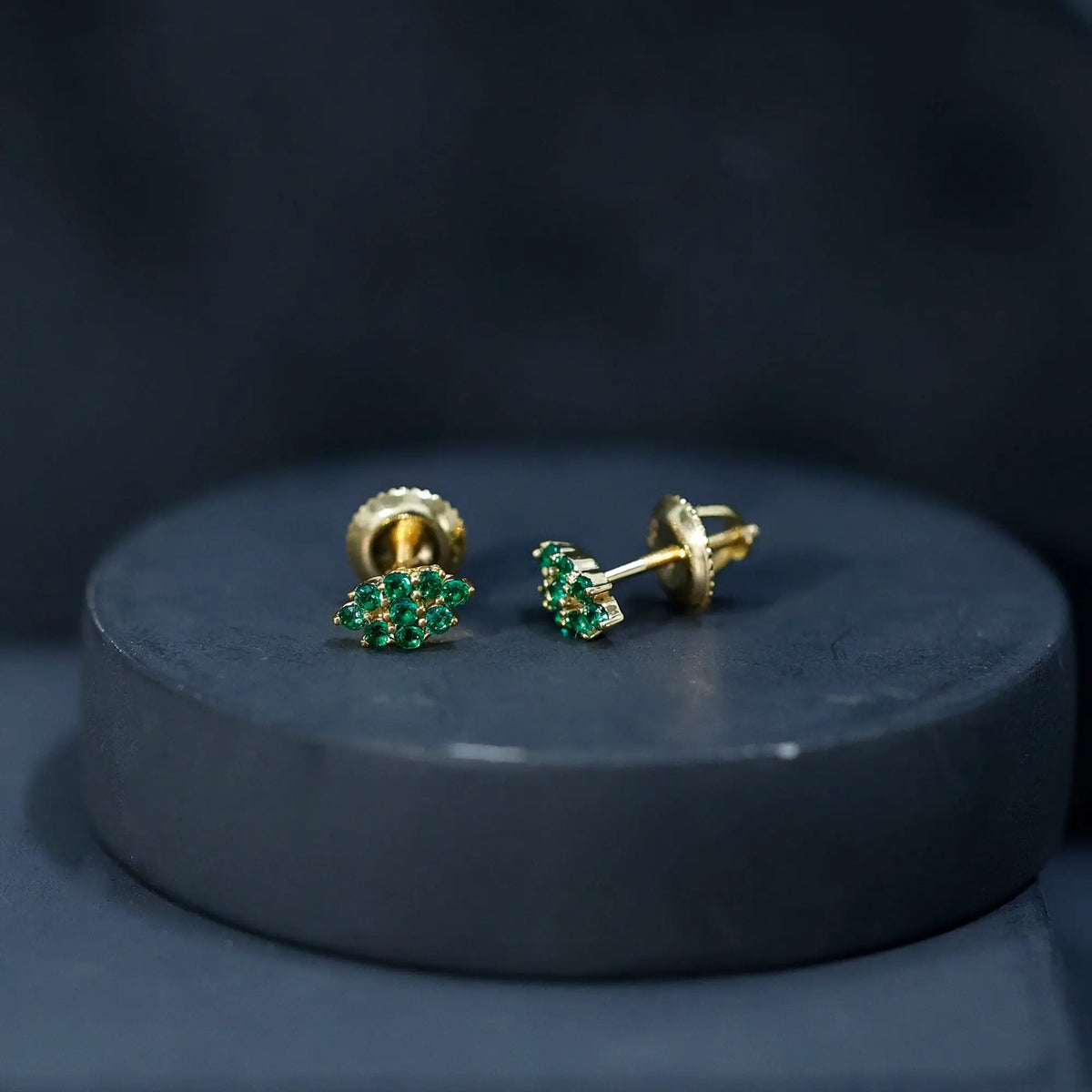 Lab Grown Emerald Stud Earrings in Yellow Gold Plated Silver