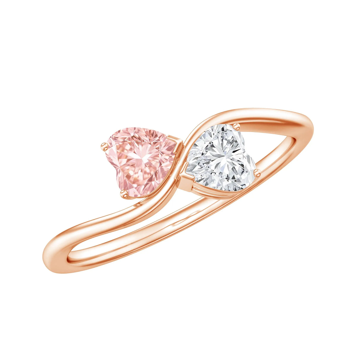 Lab Grown Pink and White Diamond Double Heart Promise Ring IGI Certified