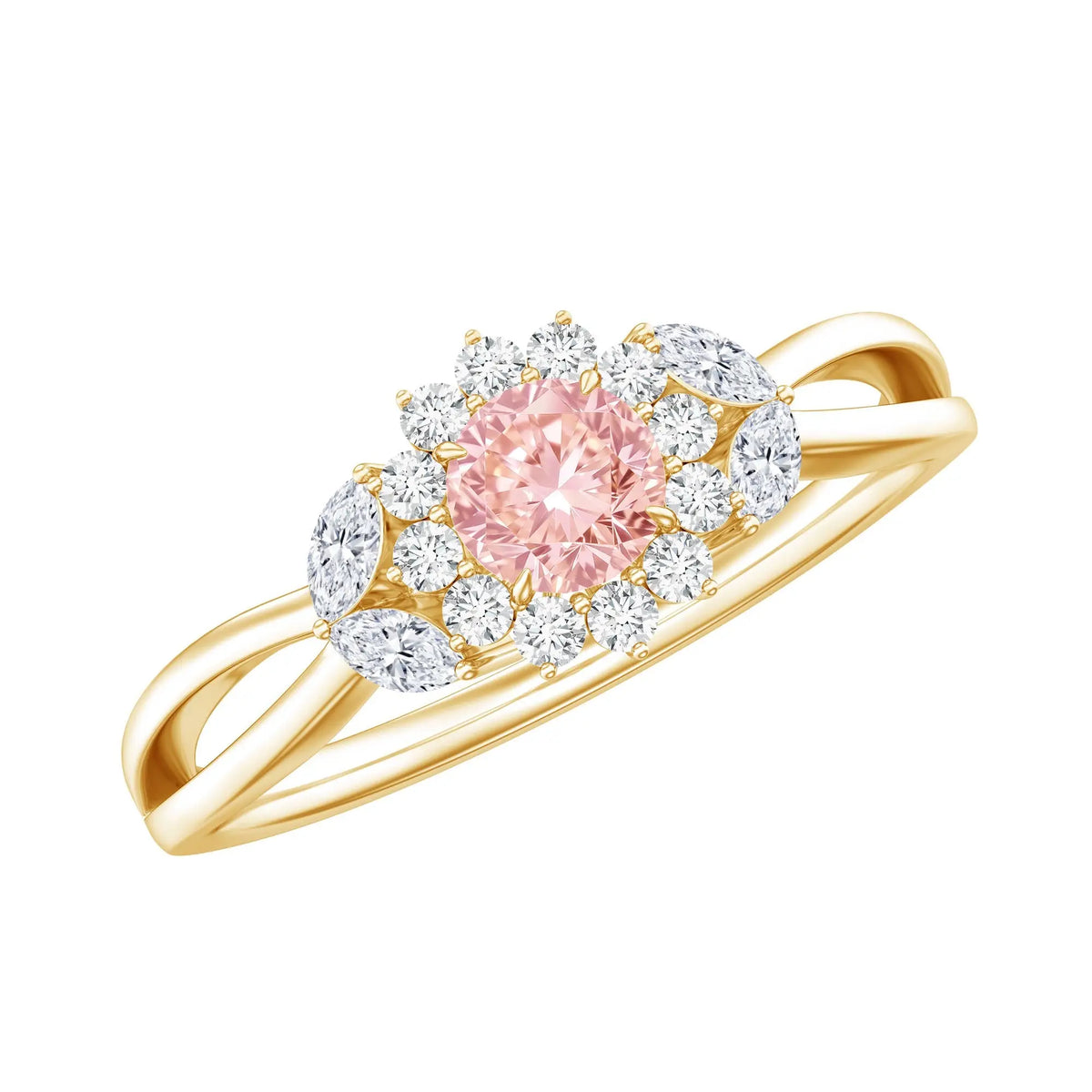 Lab Grown Pink and White Diamond Flower Engagement Ring IGI Certified