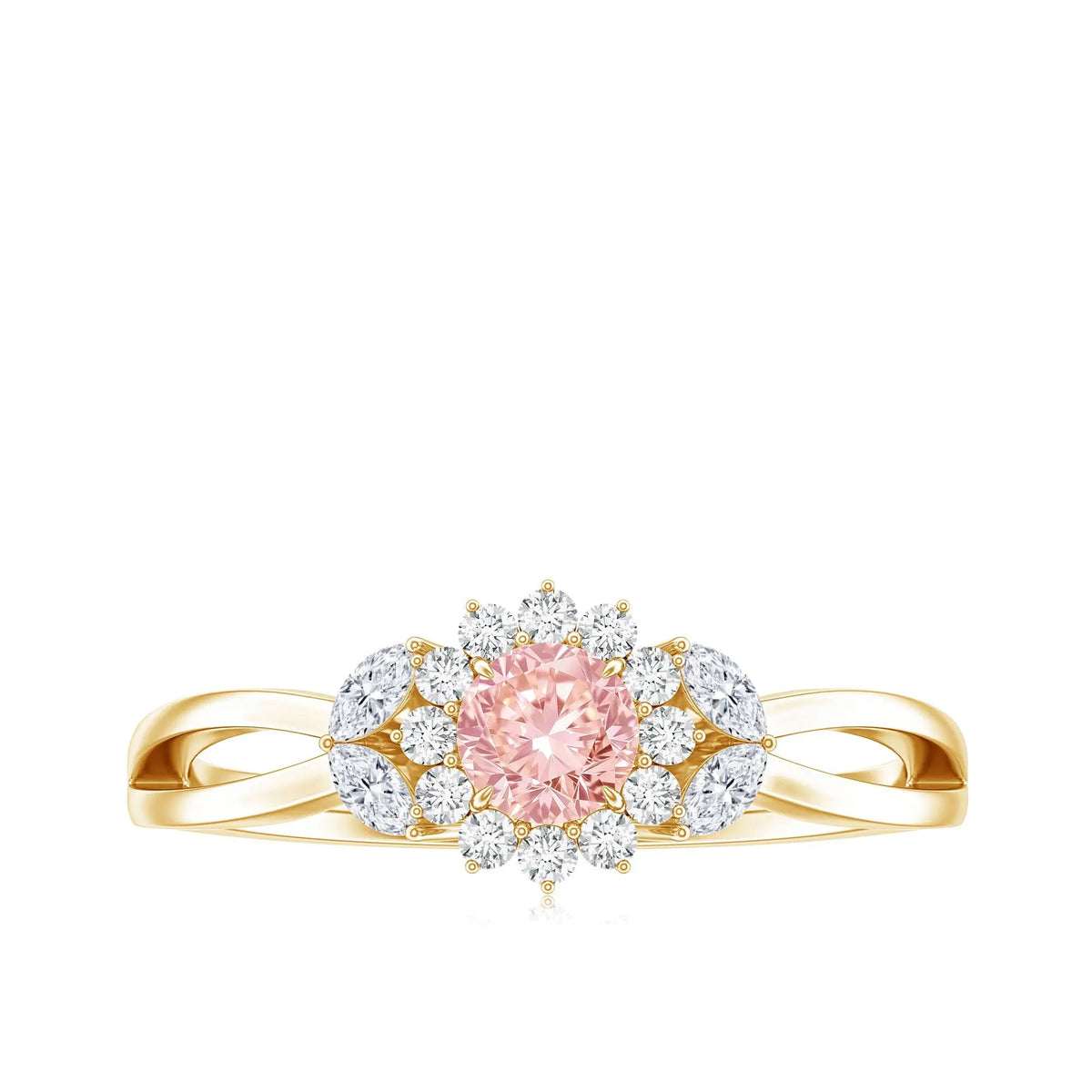 Lab Grown Pink and White Diamond Flower Engagement Ring IGI Certified