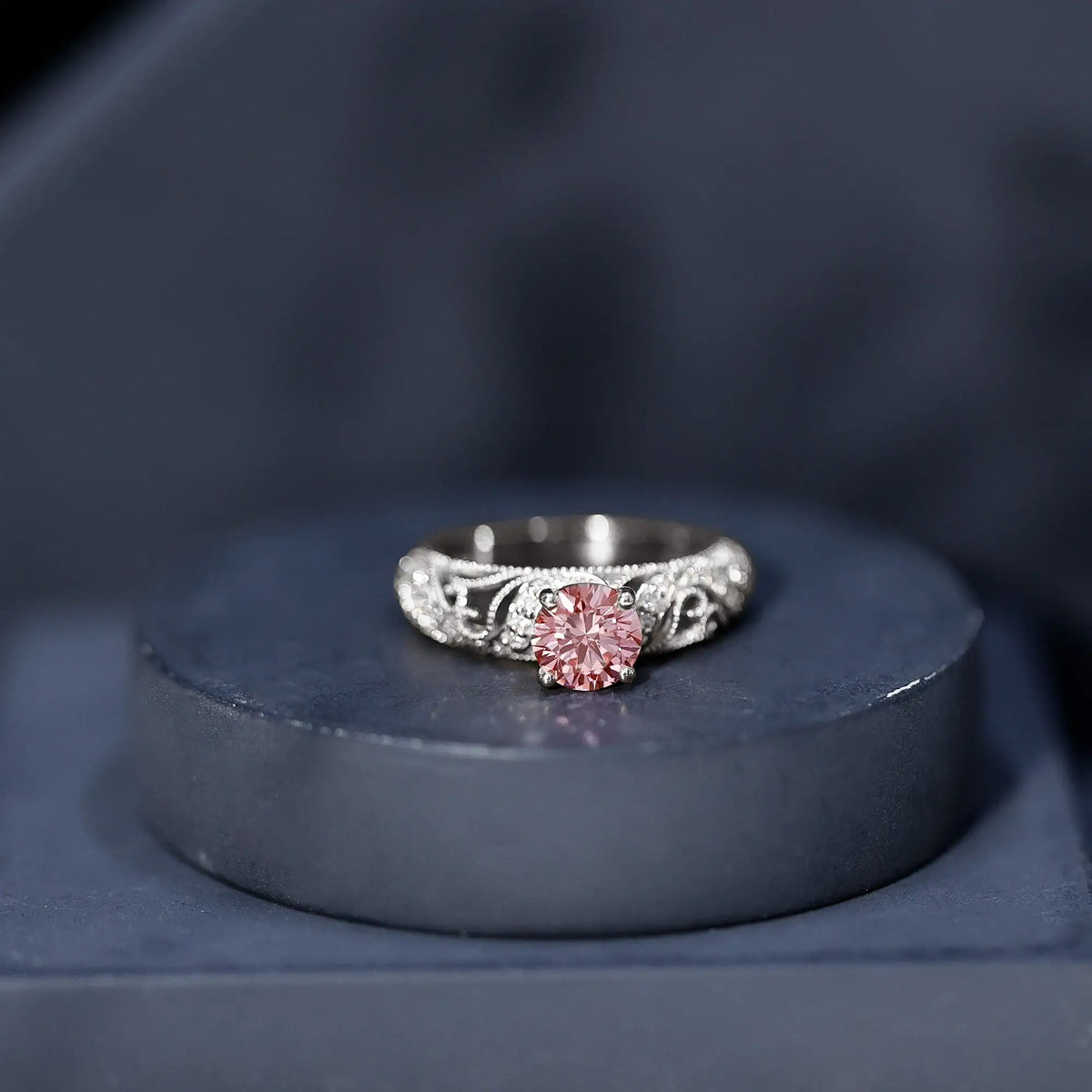 Lab Grown Pink Diamond Vintage Inspired Engagement Ring IGI Certified