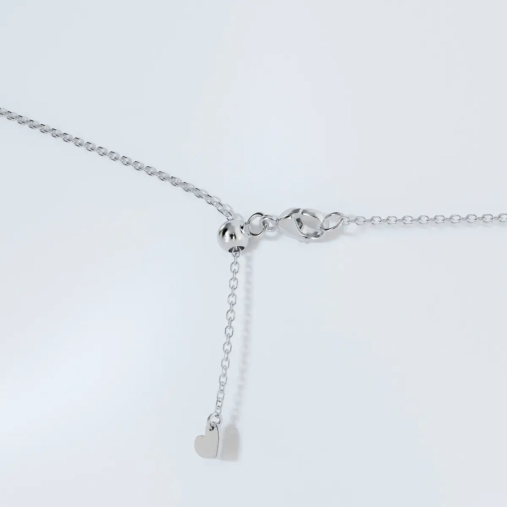 Lab Grown Round Diamond 14K white gold delicate cable chain necklace with lobster claw clasp and heart slider charm