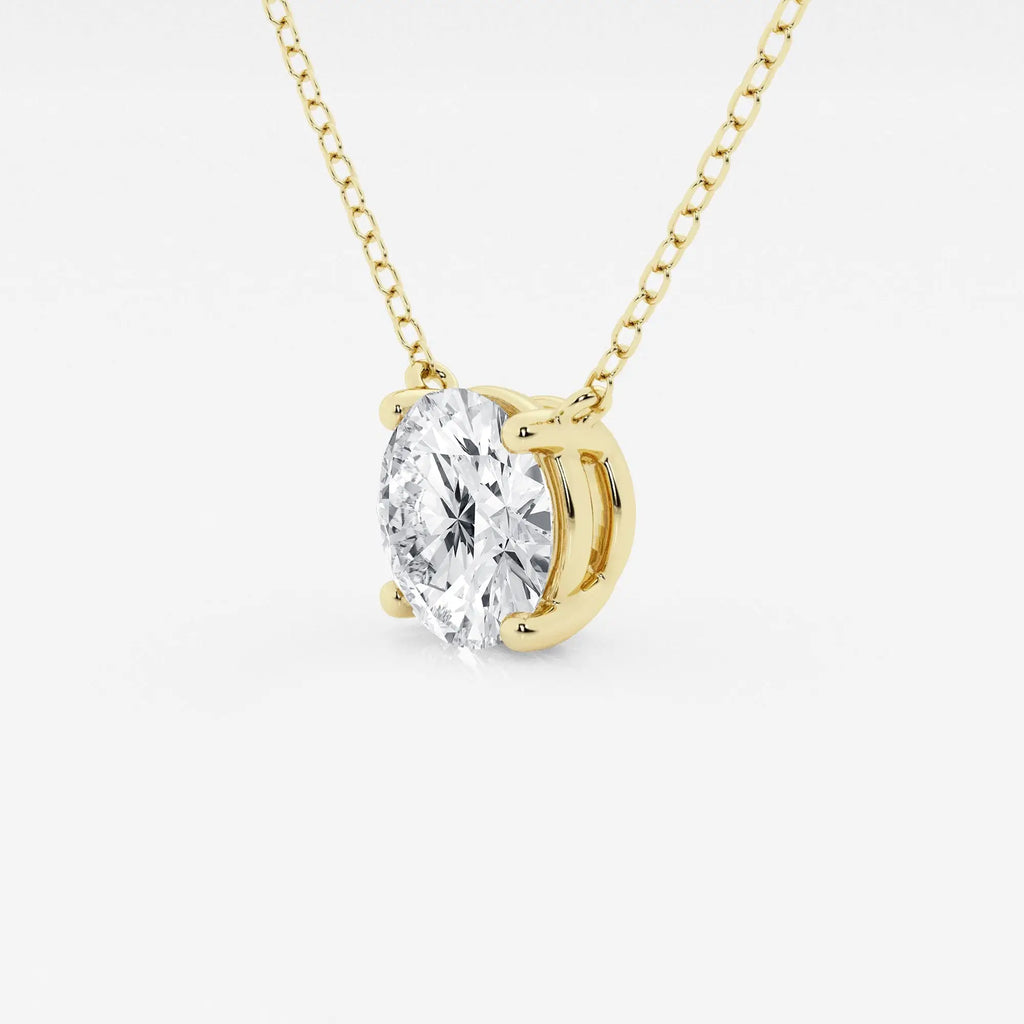 Lab Grown Round Diamond 3 ct floating solitaire pendant in 14K yellow gold with classic prong setting on chain