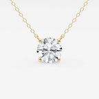 Lab Grown Round Diamond solitaire pendant with a 3 ct round brilliant diamond in a 14K yellow gold prong setting on a delicate cable chain