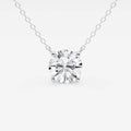 Lab Grown Round Diamond solitaire pendant with a clear round stone set in 14K white gold on a delicate cable chain
