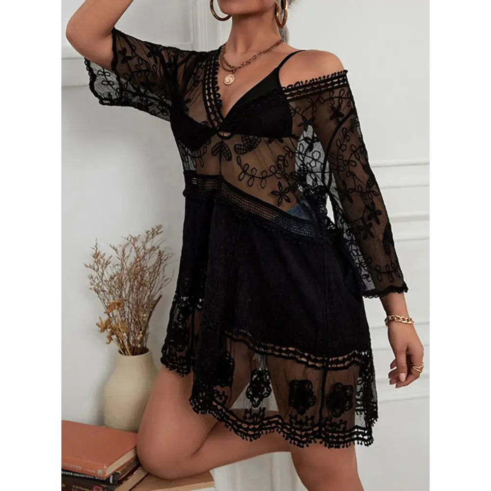 Lace detail semi-sheer top - a chic piece of luxury fashion for women $26 exquisite lace detail that effortlessly