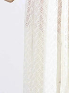 Lace Mock Neck long sleeve maxi dress in white sheer lace fabric with intricate geometric pattern and lining
