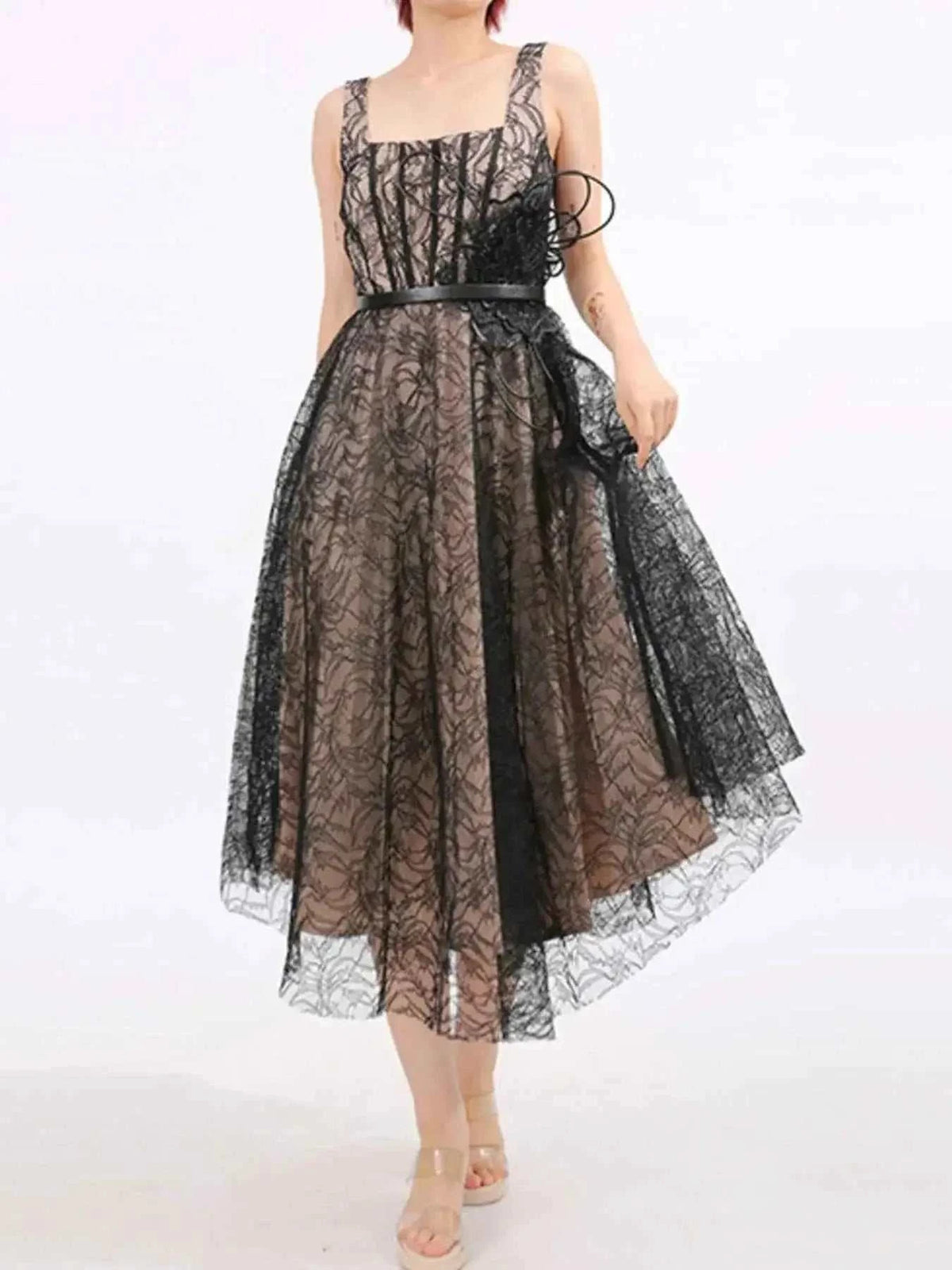 Lace Square Neck Midi Dress