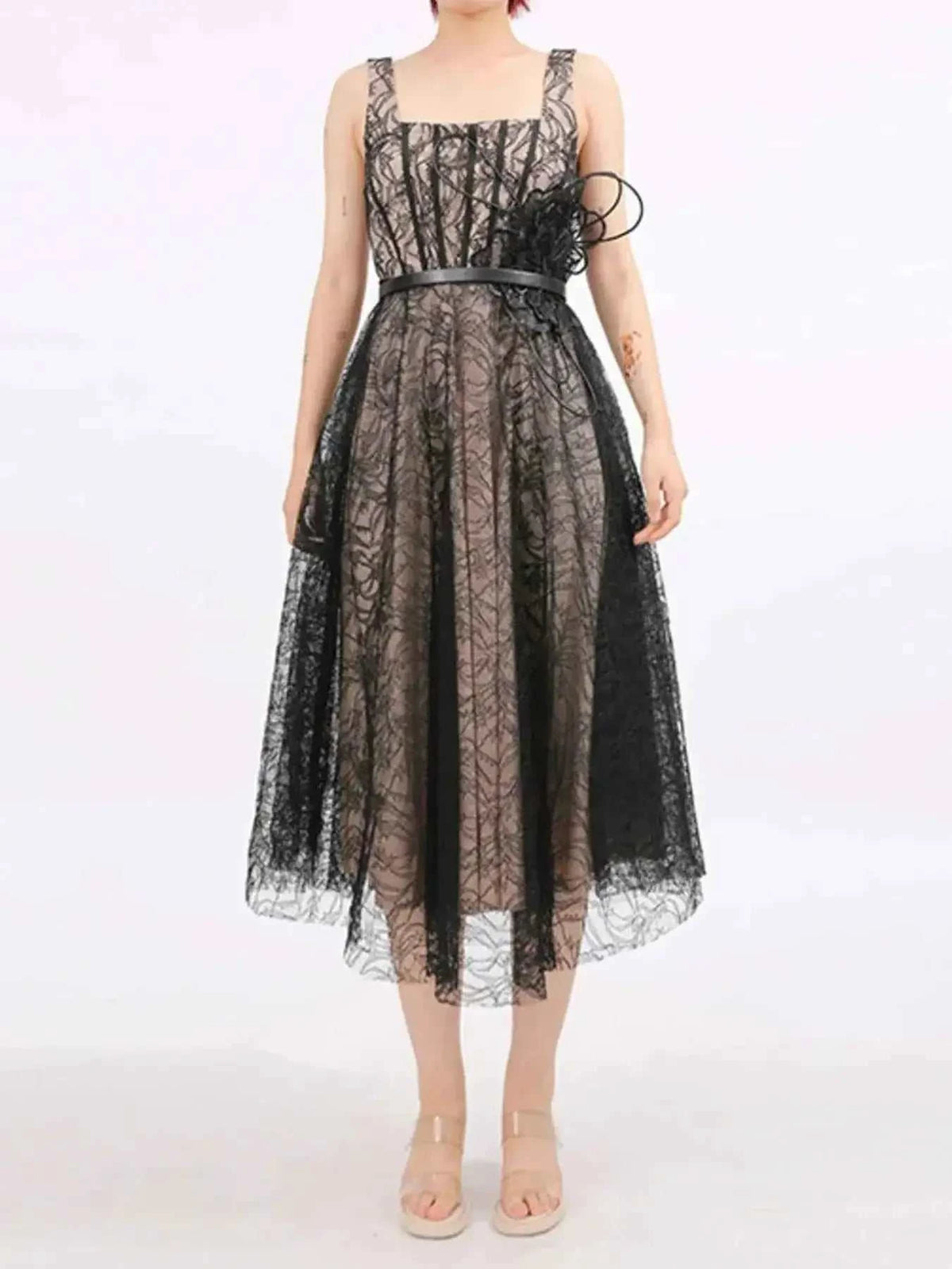 Lace Square Neck Midi Dress