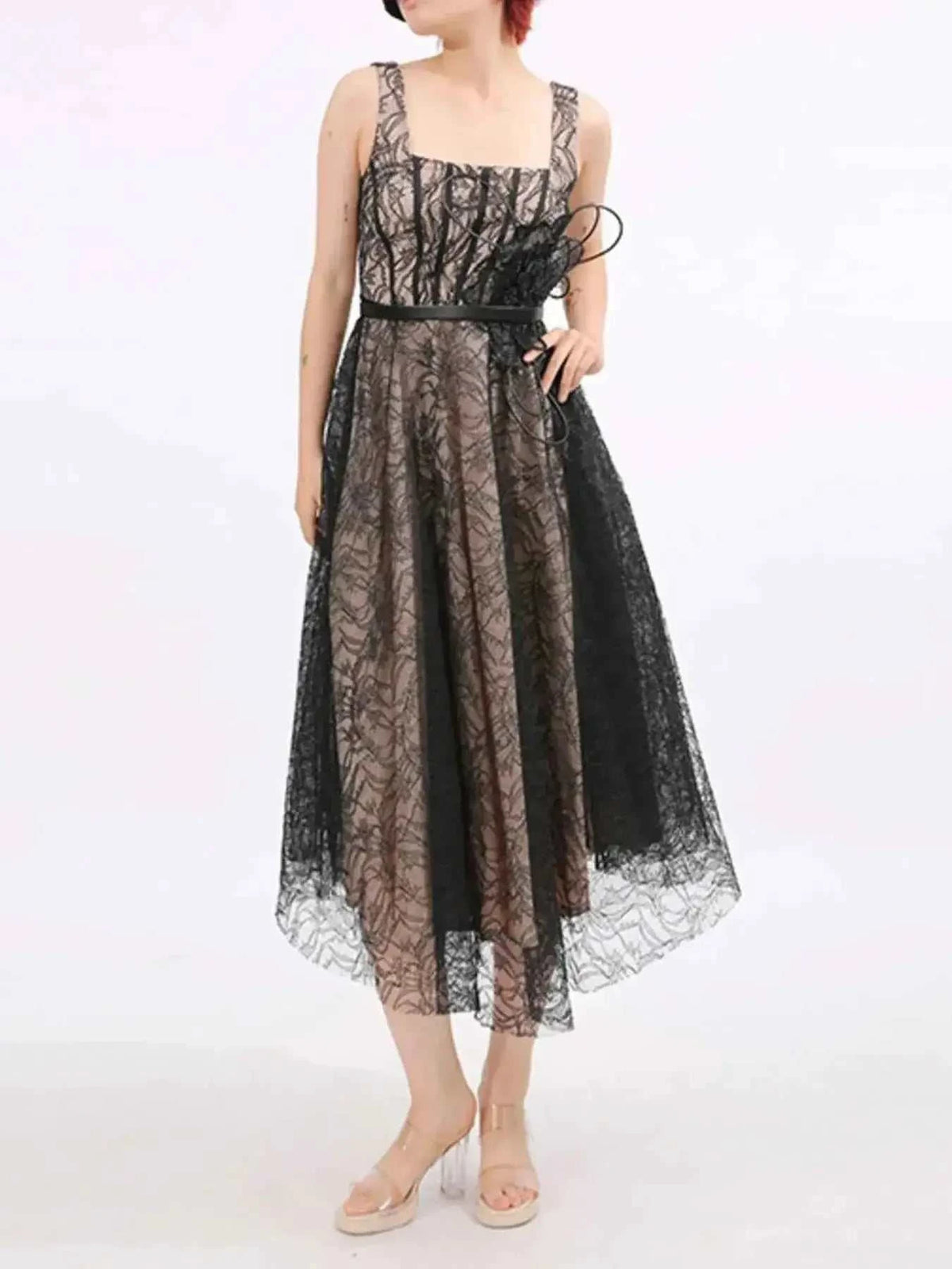 Lace Square Neck Midi Dress