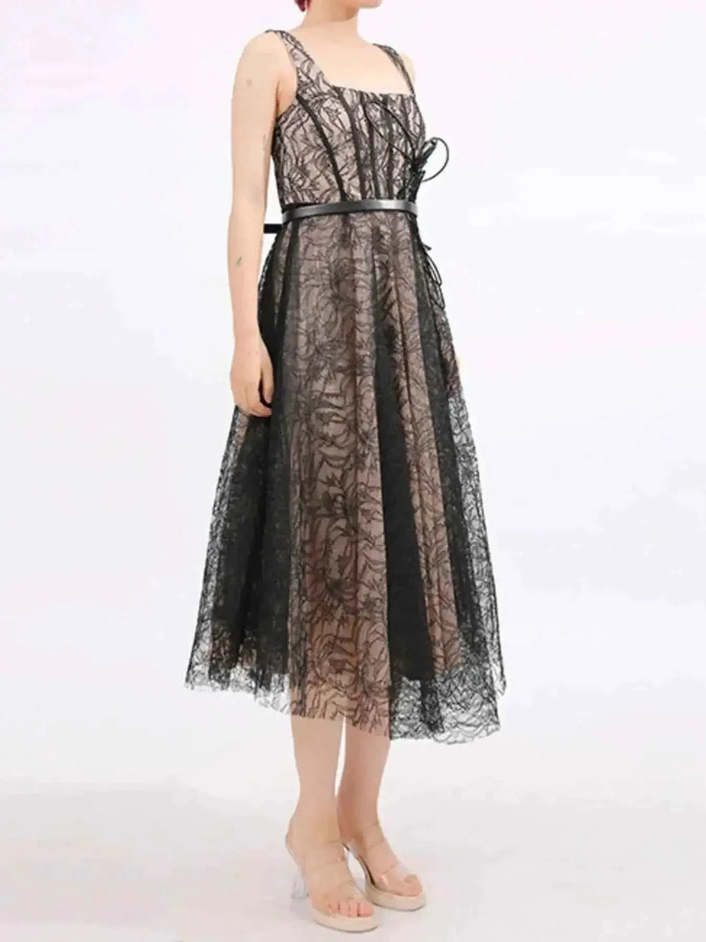 Lace Square Neck Midi Dress