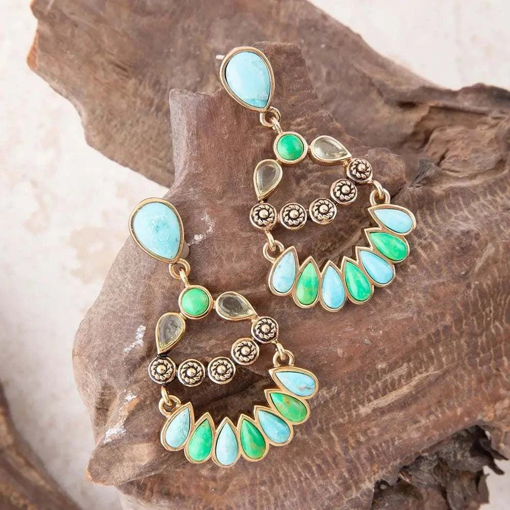 Legacy Blue and Lime Turquoise Golden Post Drop Earrings - Maven Couture IncEarrings