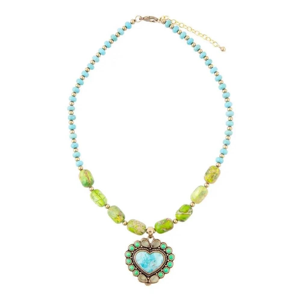 Legacy Heart Lime Green and Blue Turquoise Golden Pendant Necklace - Maven Couture IncNecklace