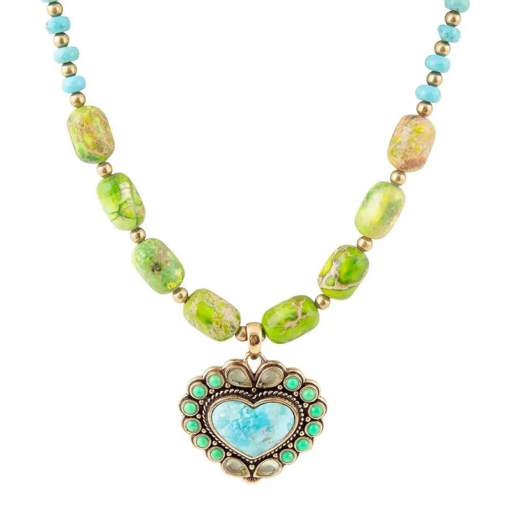 Legacy Heart Lime Green and Blue Turquoise Golden Pendant Necklace - Maven Couture IncNecklace