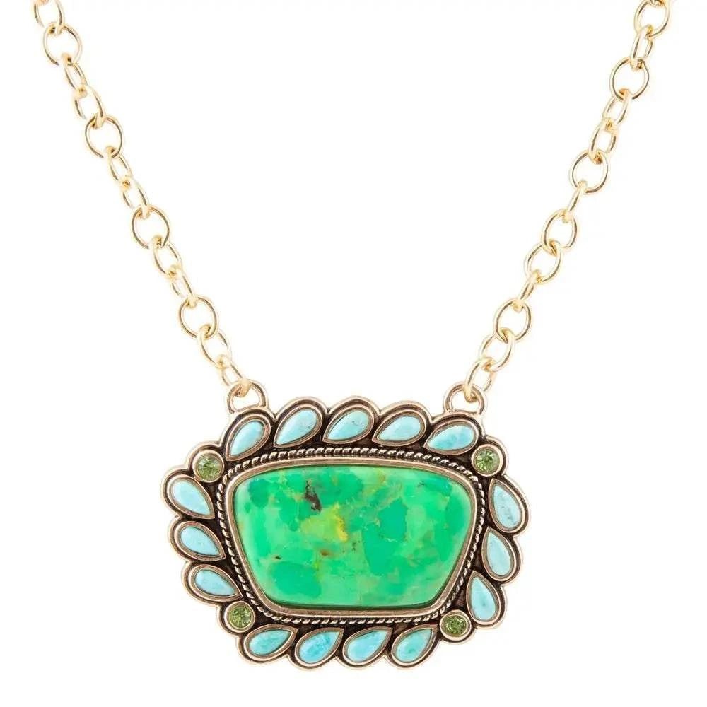 Legacy Lime Green and Blue Turquoise Golden Pendant Necklace - Maven Couture IncNecklaces
