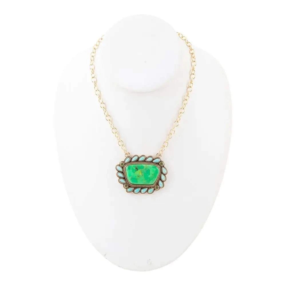 Legacy Lime Green and Blue Turquoise Golden Pendant Necklace - Maven Couture IncNecklaces