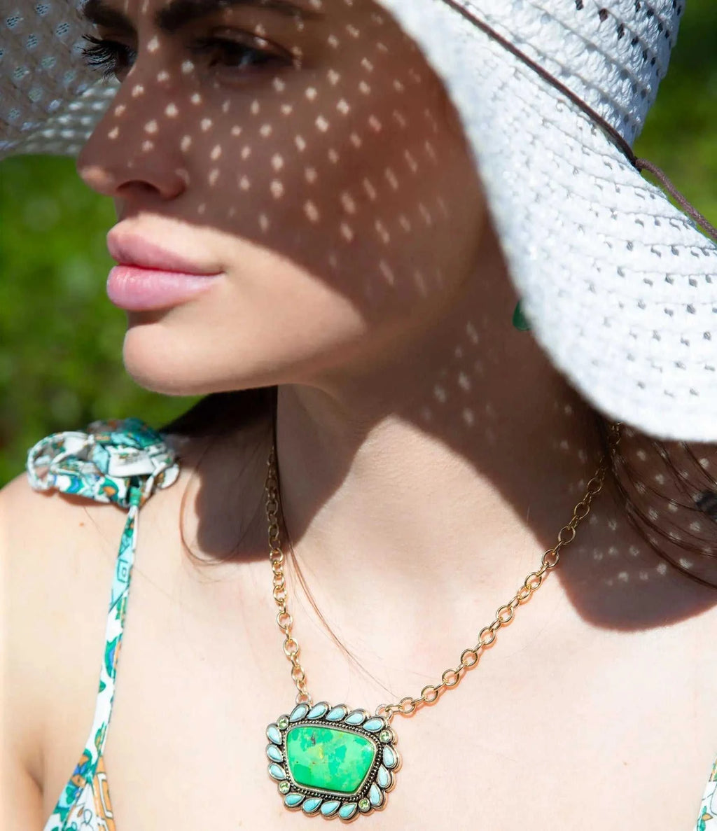Legacy Lime Green and Blue Turquoise Golden Pendant Necklace - Maven Couture IncNecklaces