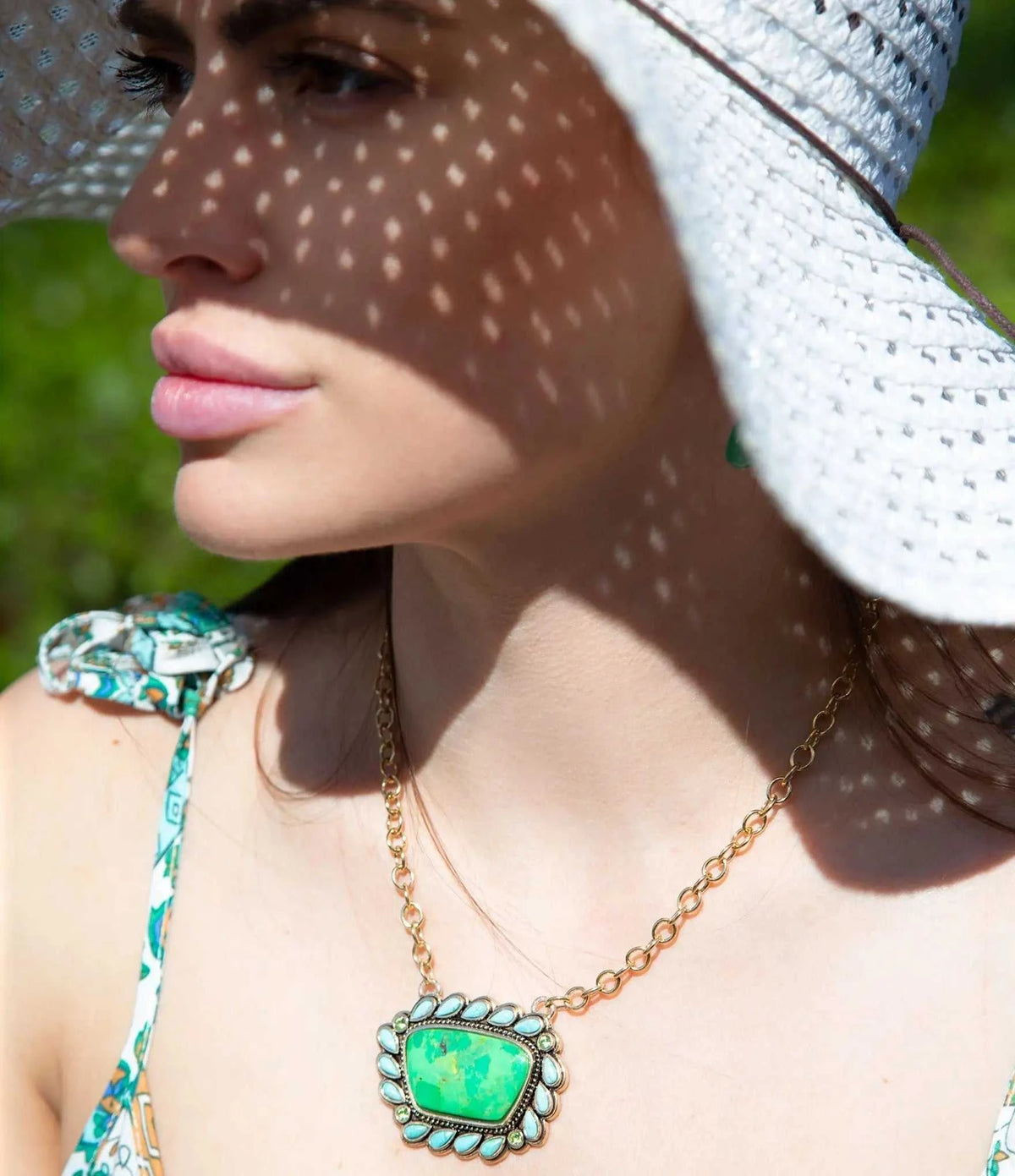 Legacy Lime Green and Blue Turquoise Golden Pendant Necklace - Maven Couture IncNecklaces