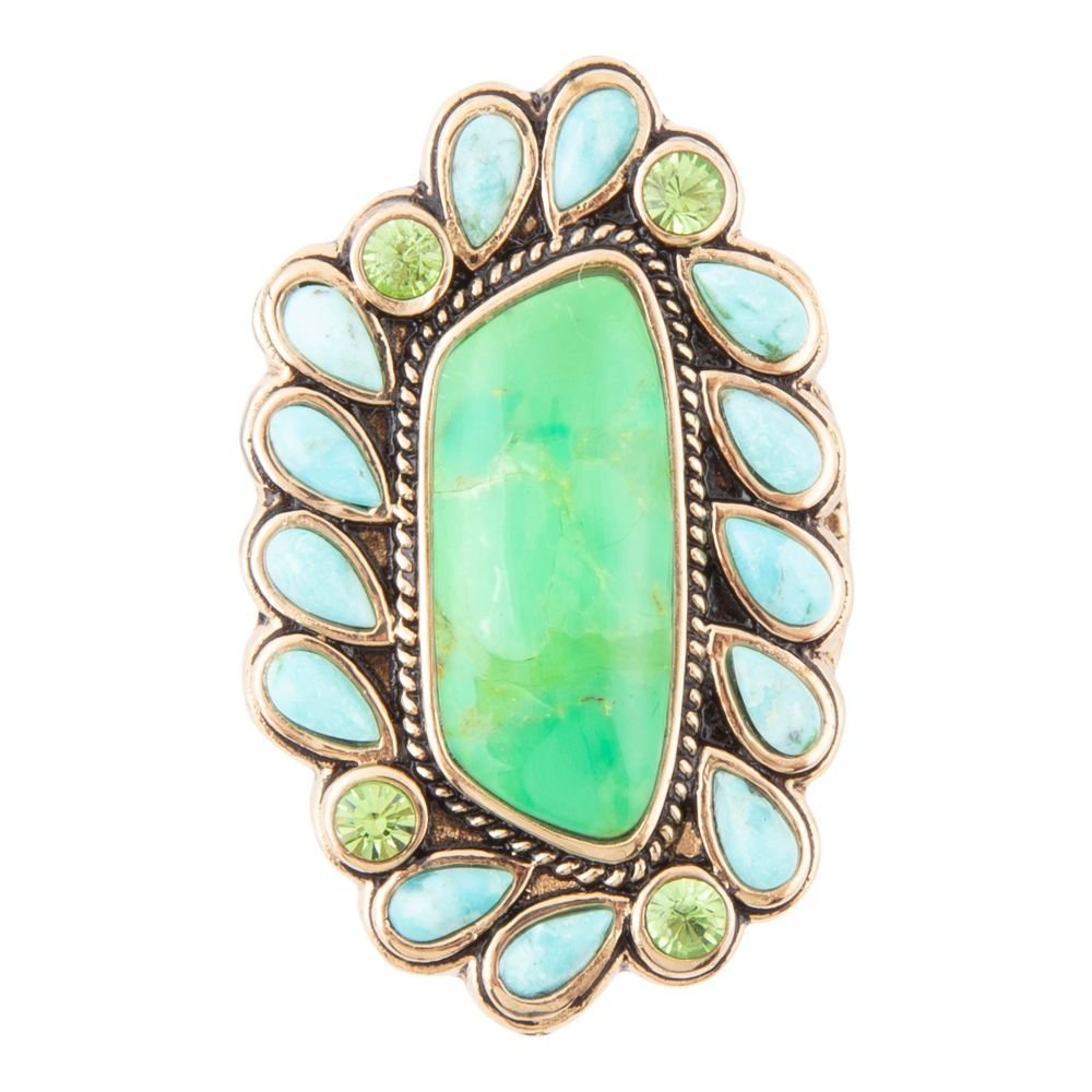 Legacy Lime Green and Blue Turquoise Golden Statement Ring - Maven Couture IncRings