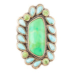Legacy Lime Green and Blue Turquoise Golden Statement Ring - Maven Couture IncRings