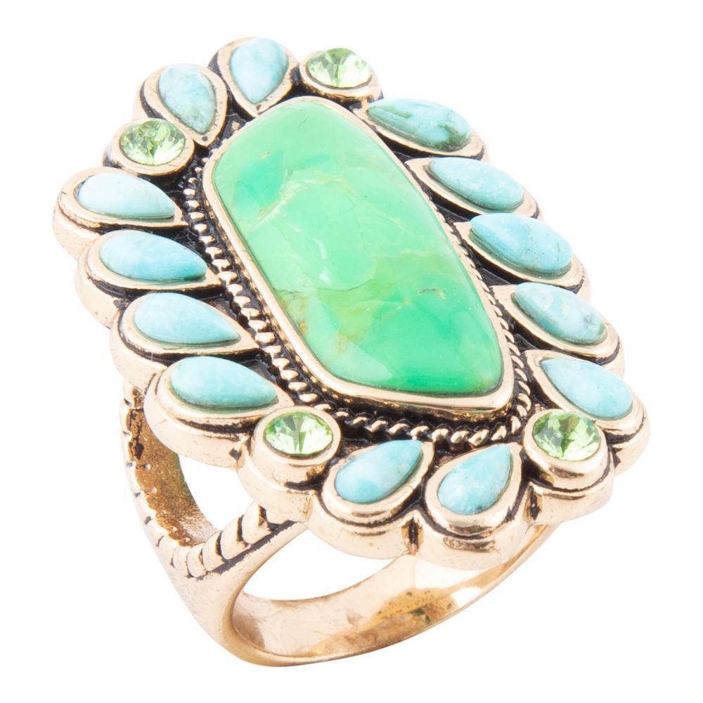 Legacy Lime Green and Blue Turquoise Golden Statement Ring - Maven Couture IncRings