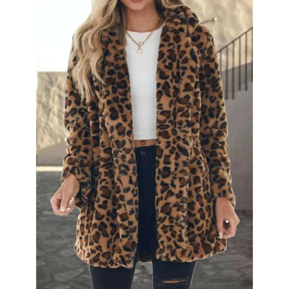 Chic leopard collared neck coat in timeless luxury fashion for women $36 a chic basic style that effortlessly blends