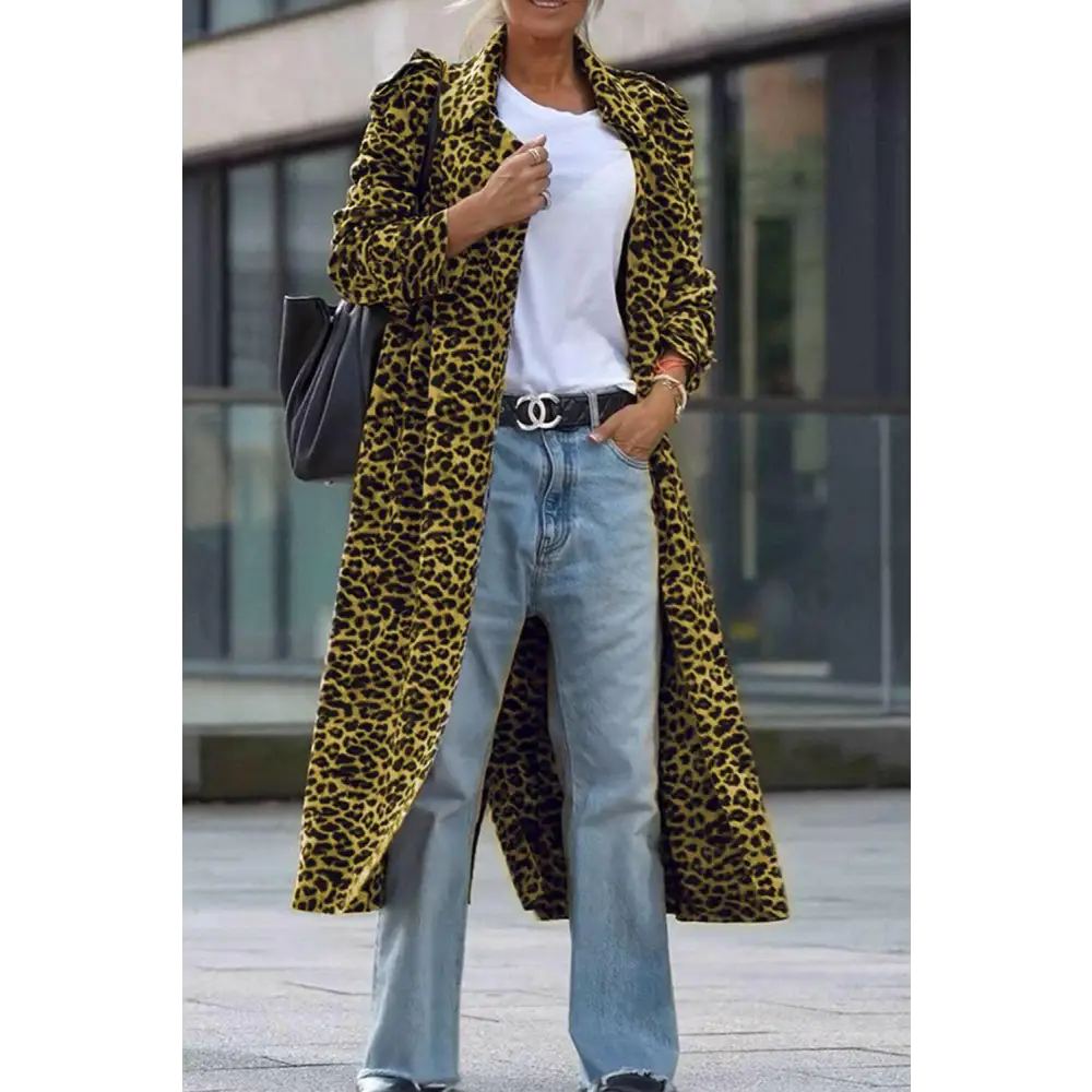 Elegant leopard collared trench coat for luxury fashion enthusiasts $48.34 basic style perfect for layering