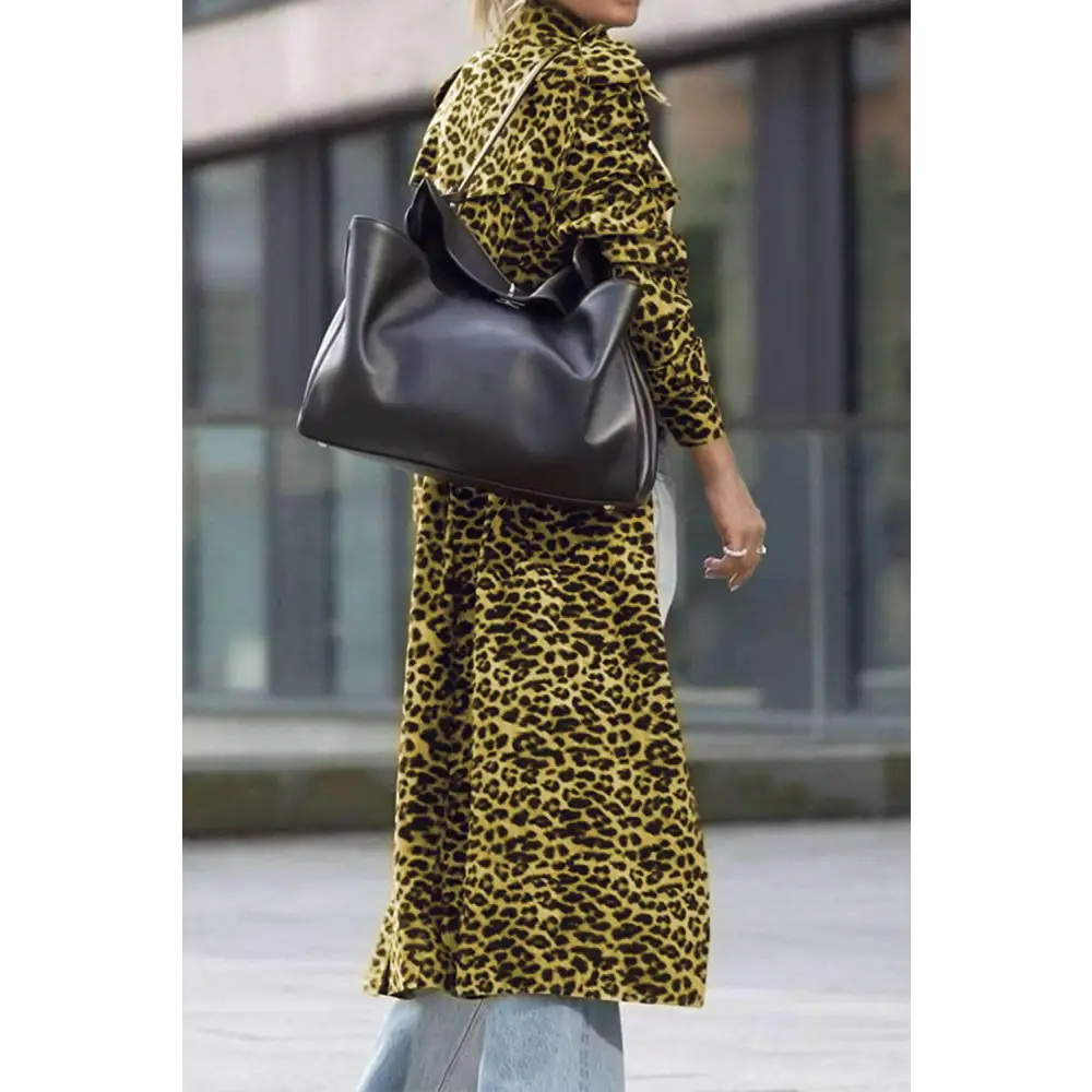 Elegant leopard collared trench coat for luxury fashion enthusiasts $48.34 basic style perfect for layering