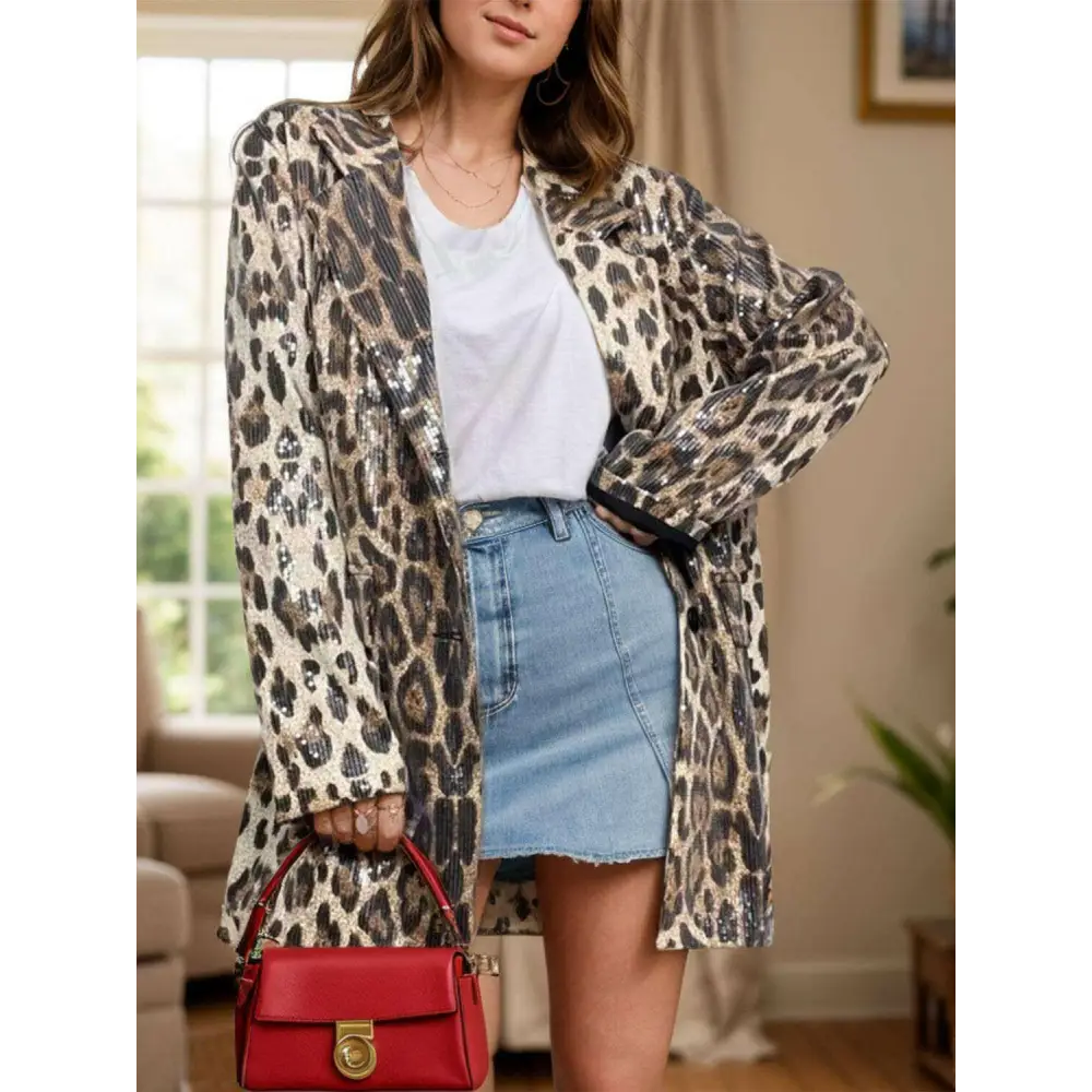 Leopard lapel collar blazer for luxurious women’s fashion $68.02 immerse yourself in the allure of a basic style