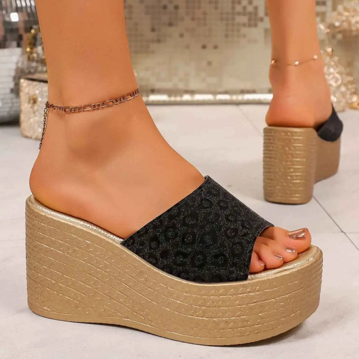 Leopard Open Toe Platform Sandals