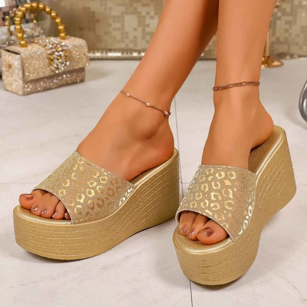 Leopard Open Toe Platform Sandals