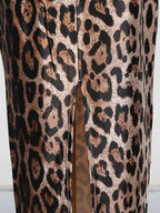 Leopard Print Bodycon Back Slit Midi Dress