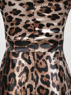 Leopard Print Bodycon Back Slit Midi Dress