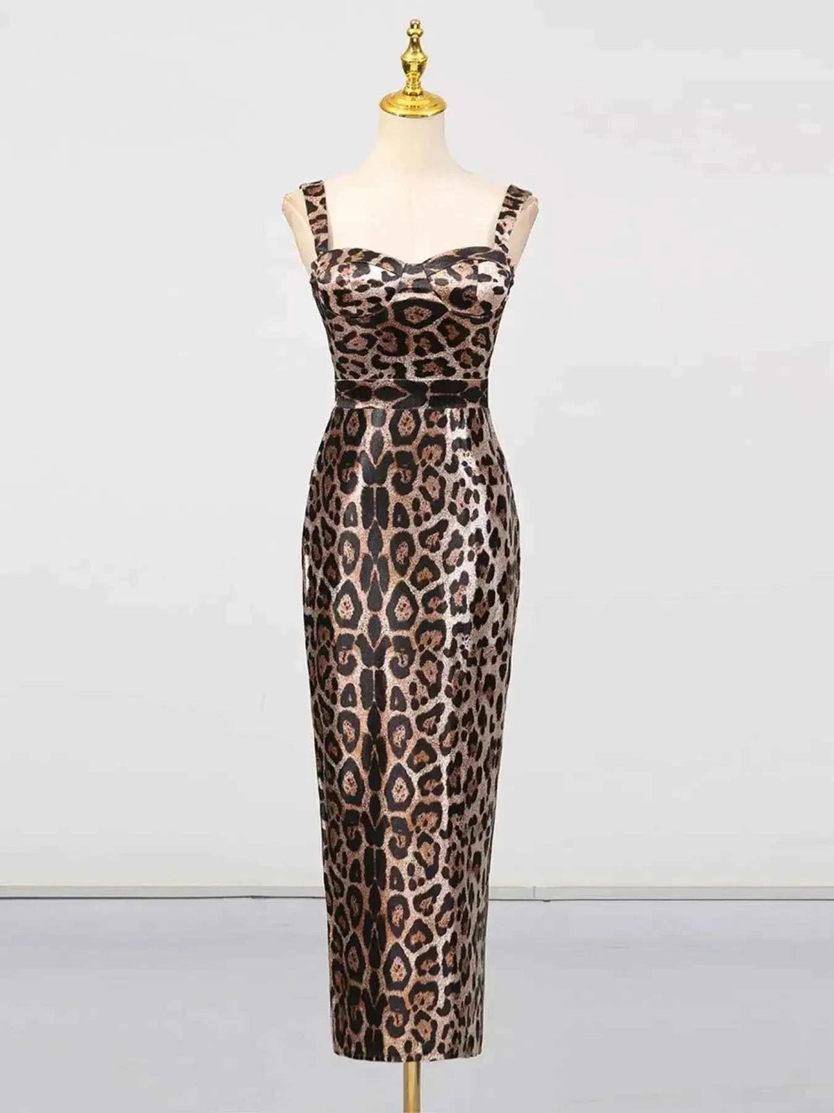 Leopard Print Bodycon Back Slit Midi Dress