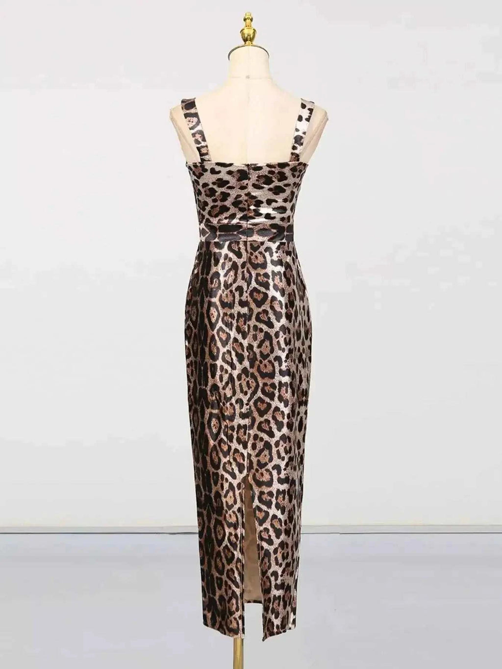 Leopard Print Bodycon Back Slit Midi Dress
